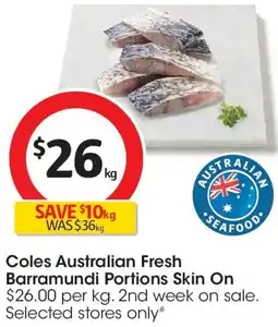 Coles Coles Australian Fresh Barramundi Portions Skin On offer