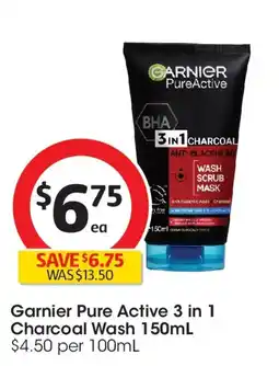 Coles Garnier pure active 3 in1 charcoal wash offer
