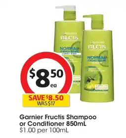 Coles Garnier fructis shampoo or conditioner offer