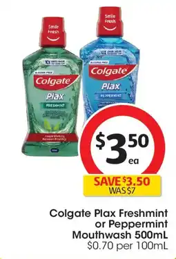 Coles Colgate plax freshmint or peppermint mouthwash offer