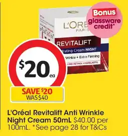 Coles L'oréal revitalift anti wrinkle night cream offer