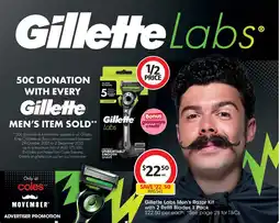 Coles Gillette labs men's razor kit with 2 refill blades offer