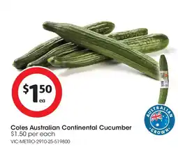 Coles Coles australian continental cucumber offer