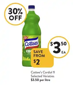 Foodworks Cottee's Cordial Selected Varieties offer