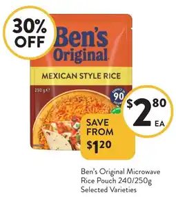 Foodworks Ben's Original Microwave Rice Pouch Selected Varieties offer