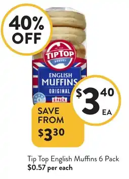 Foodworks Tip Top English Muffins offer