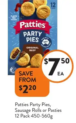 Foodworks Patties Party Pies, Sausage Rolls or Pasties offer