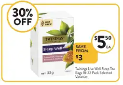 Foodworks Twinings Live Well Sleep Tea Bags Selected Varieties offer