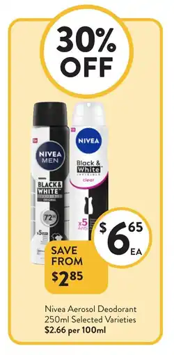 Foodworks Nivea Aerosol Deodorant Selected Varieties offer