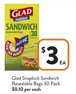 Foodworks Glad Snaplock Sandwich Resealable Bags offer