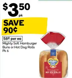 Woolworths Mighty Soft Hamburger Buns or Hot Dog Rolls offer