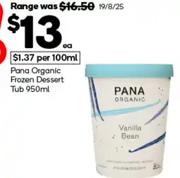 Woolworths Pana Organic Frozen Dessert Tub offer