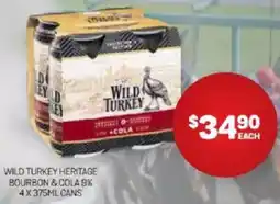 Harry Brown Wild turkey heritage bourbon & cola.9% cans offer