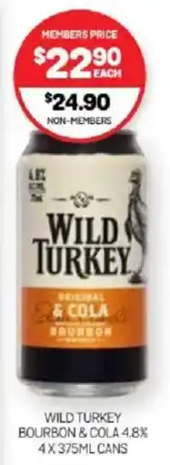 Harry Brown Wild turkey bourbon & cola 4.8% cans offer