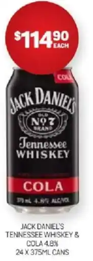 Harry Brown Jack daniel's tennessee whiskey & cola 4.8% cans offer