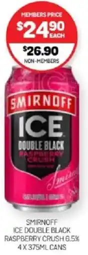 Harry Brown Smirnoff ice double black raspberry crush 6.5% cans offer