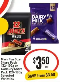 IGA Mars fun size share pack or cadbury share pack offer
