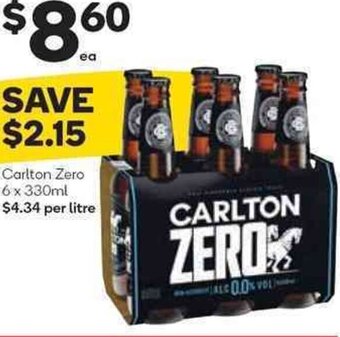 Woolworths Carlton Zero 6x330ml offer