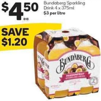 Woolworths Bundaberg Sparkling Drink 4x375ml offer