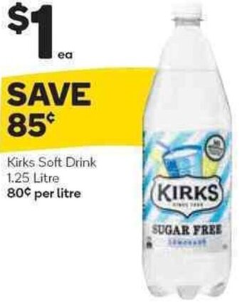 Woolworths Kirks Soft Drink 1.25 Litre offer