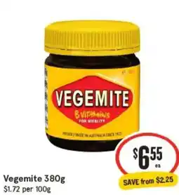 IGA Vegemite 380g $1.72 per 100g offer