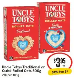 IGA Uncle tobys traditional or quick rolled oats offer