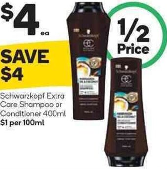 Woolworths Schwarzkopf Extra Care Shampoo Or Conditioner 400ml offer