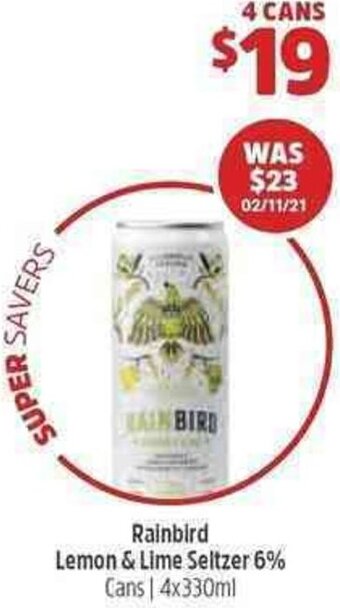 Rainbird Lemon & Lime Seltzer 6%