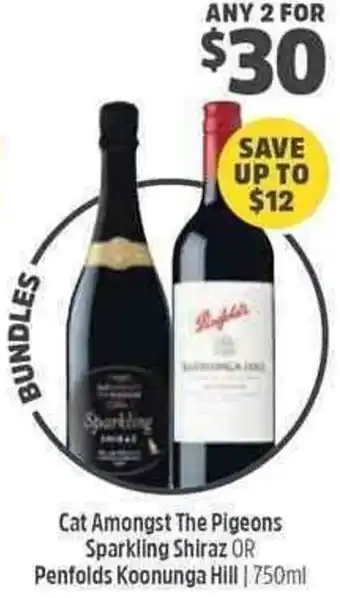 Woolworths Cat Amongst The Pigeons Sparkling Shiraz Or Penfolds Koonunga Hill 750ml offer