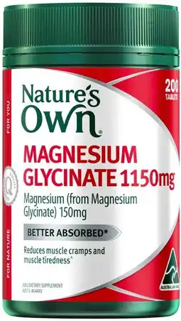 Amcal Pharmacies Nature’s Own Magnesium Glycinate 1150mg 200 Tablets offer