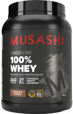 Amcal Pharmacies Musashi 100% Whey Protein Chocolate Flavour 900g offer