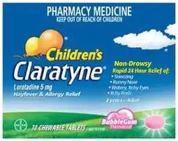 Amcal Pharmacies Claratyne Children’s Hayfever & Allergy Relief Bubblegum Flavour 30 Chewable Tablets offer