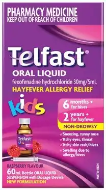 Amcal Pharmacies Telfast Kids Oral Liquid 60mL offer
