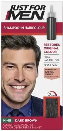 Amcal Pharmacies Just for Men Shampoo-In Haircolour H-45 Dark Brown offer