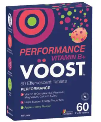 Chemist Warehouse Voost vitamin b+ apple + berry performance effervescent 60 tablets exclusive size offer