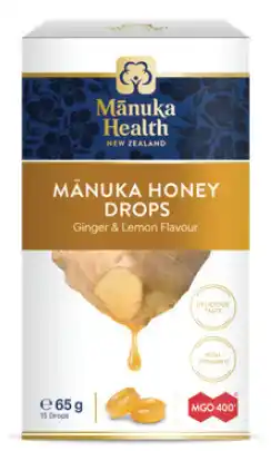 Chemist Warehouse Mānuka health mānuka honey drops with ginger & lemon flavour 15 pack 65g offer