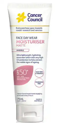 Chemist Warehouse Cancer council spf 50+ day wear face matte invisible 75ml tube offer