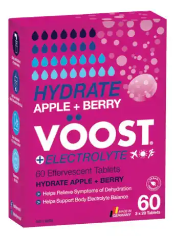 My Chemist Voost hydrate apple + berry effervescent tablets 60 pack exclusive size offer