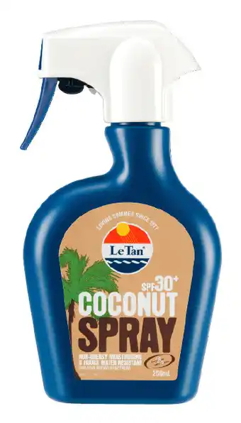 Coles Le tan coconut sunscreen spray spf 30+ 250ml offer