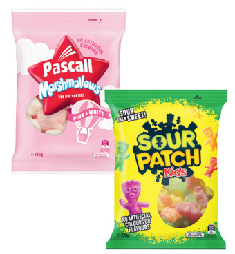 Coles Pascall or sour patch family bag 150g-350g offer
