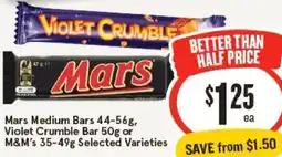 IGA Mars Medium Bars, Violet Crumble Bar 50g or M&M's offer