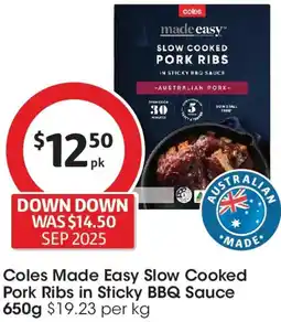 Coles Coles Made Easy Slow Cooked Pork Ribs in Sticky BBQ Sauce offer