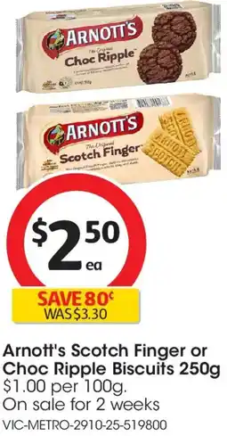 Coles Arnott's Scotch Finger or Choc Ripple Biscuits offer