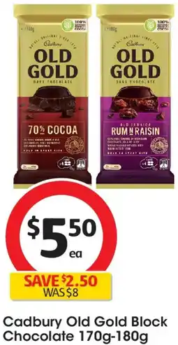 Coles Cadbury Old Gold Block Chocolate offer