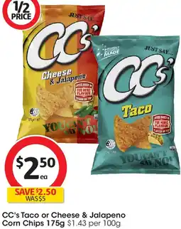 Coles CC's Taco or Cheese & Jalapeno Corn Chips offer