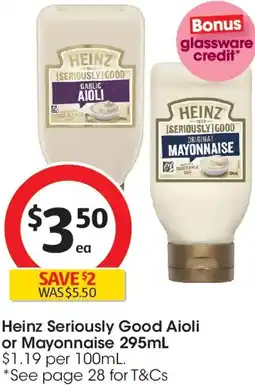Coles Heinz Seriously Good Aioli or Mayonnaise offer