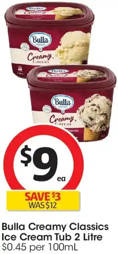 Coles Bulla Creamy Classics Ice Cream Tub offer
