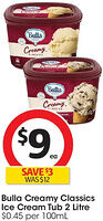 Coles Bulla Creamy Classics Ice Cream Tub offer