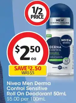 Coles Nivea Men Derma Control Sensitive Roll On Deodorant offer