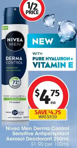 Coles Nivea Men Derma Control Sensitive Antiperspirant Aerosol Deodorant offer